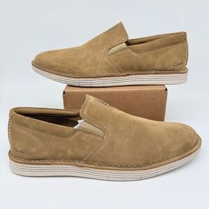 Clarks Forge Free Slip On Shoes Mens 13M Suede Dark Sand Leather Upper New